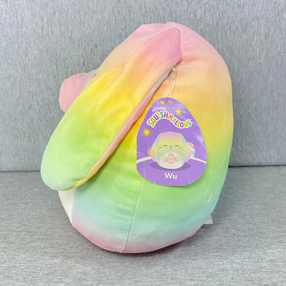 11-12" Wu the Rainbow Bunny w/ Easter Egg Squishmallow Plush Kellytoy Soft Toy - Picture 2 of 9